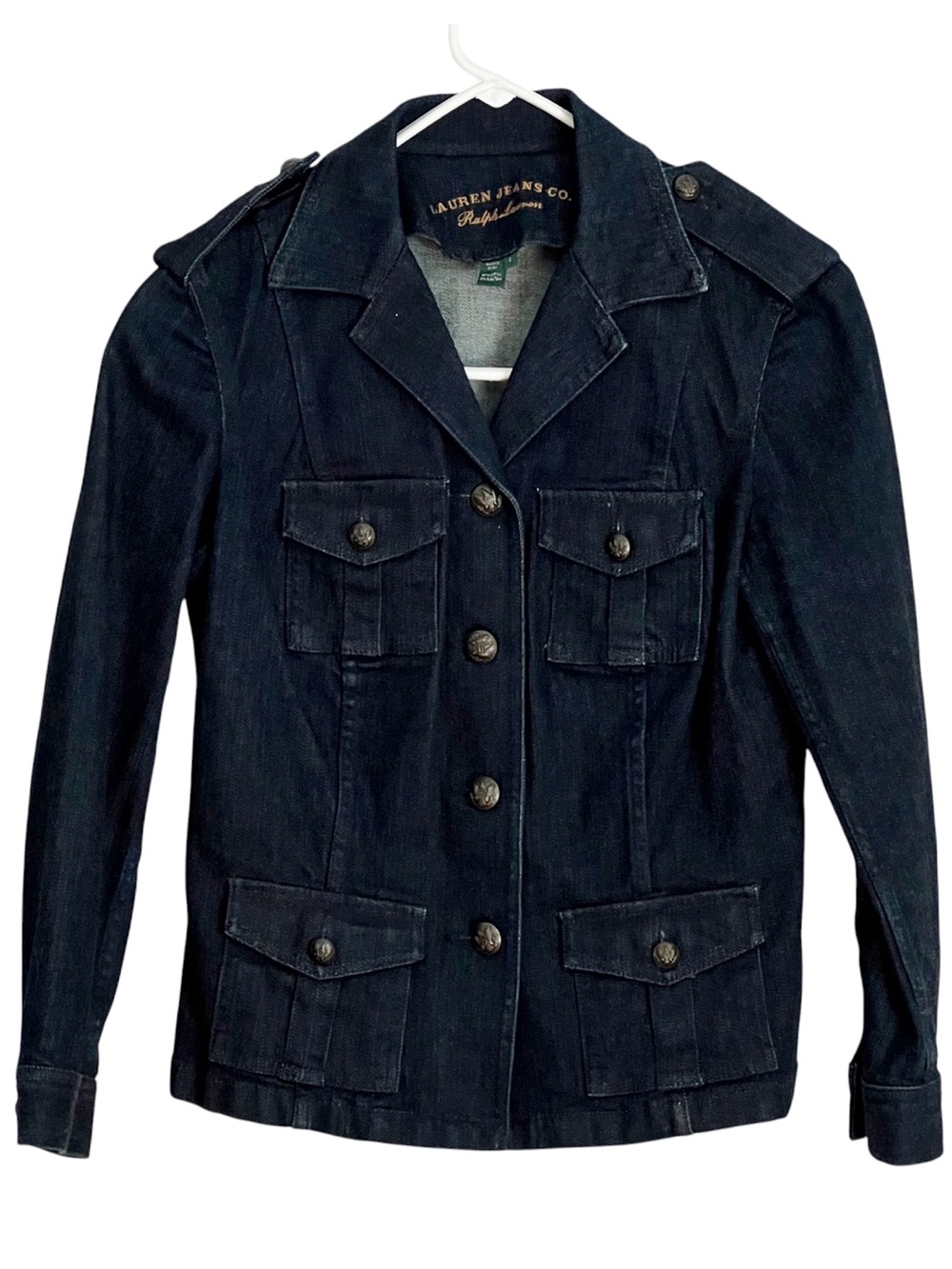 Lauren Jeans Co. Ralph Lauren Dark Wash Denim Military Utility Jacket Size S